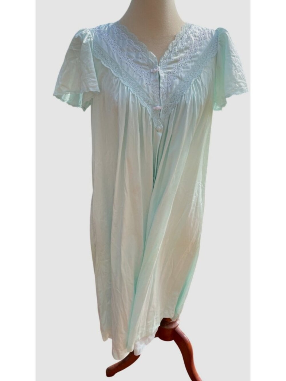 2 Pc Peignoir Set Lace Trim Flutter Sleeves Large Vintage Vanity Fair Lt Blue
